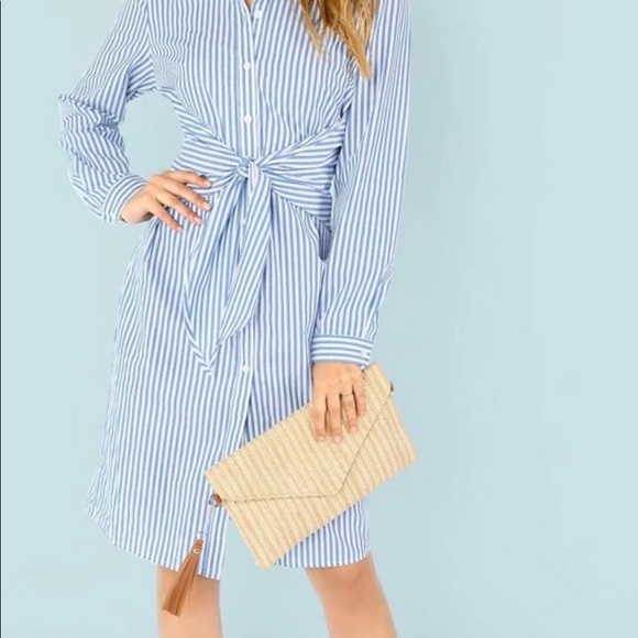 Belted Rolled up Striped  Shirt Dress - Picture 6 of 6